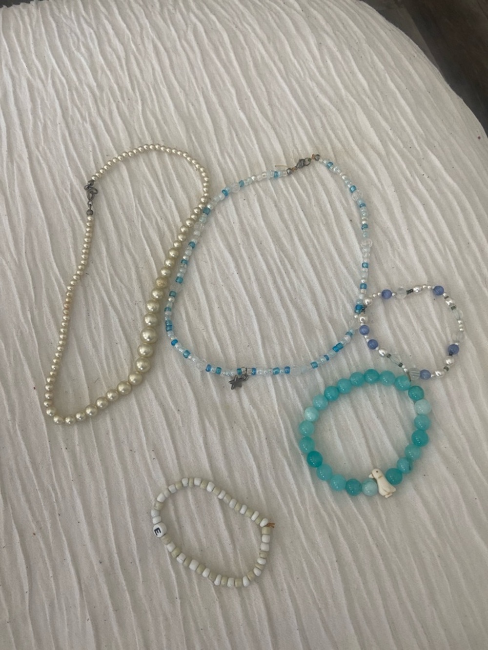 Blue Beaded Women's Necklace and Bracelet Set